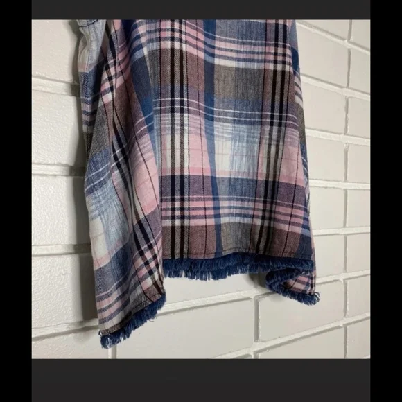 NWT Cloth & Stone sz XS/S Blue & Pink Plaid Linen Blend Swing Tank - Picture 9 of 12